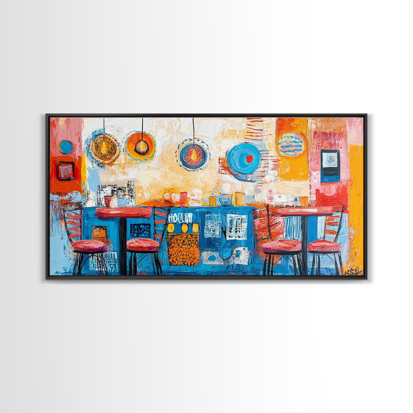 Cafe painting, espresso martini wall art, coffee wall art, food review kitchen art, warm cozy vibes, rustic decor, framed canvas print, boho art