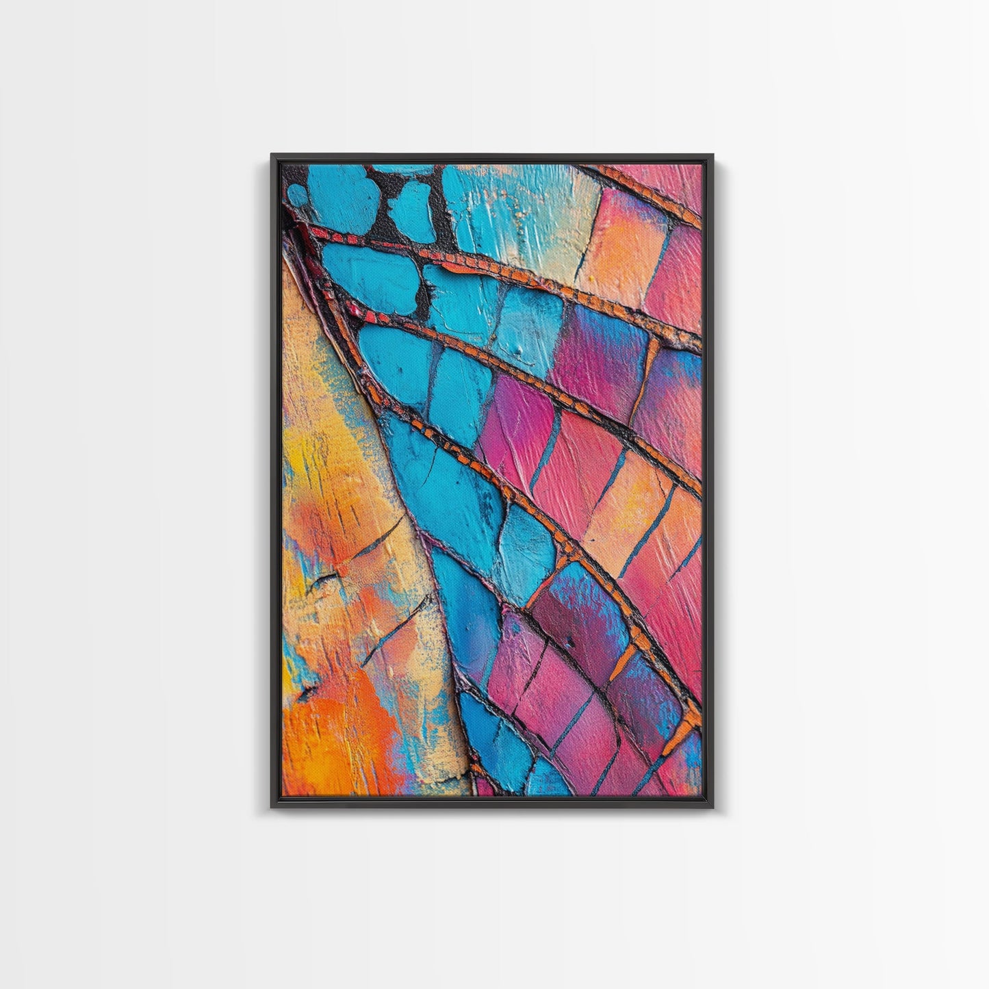 Abstract texture, pink abstract art, teal wall art, mosaic wall art, framed canvas print, geometric wall art, colorful home decor