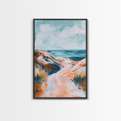 Coastal Landscape Art, Seascape Painting, Beach Dunes Art, Ocean View, Nautical Decor, Coastal Decor, Framed Canvas Print