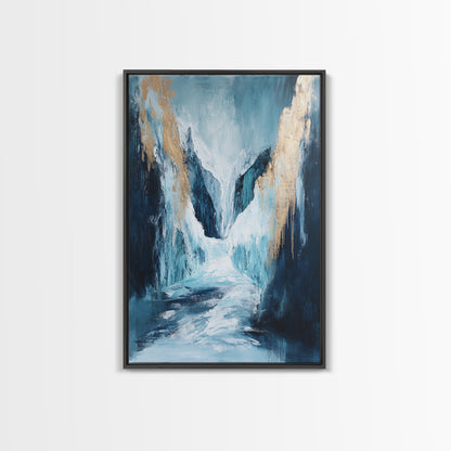 Abstract Glacier, wabi sabi art, zen wall art, blue and green wall art, minimalist art, Framed Canvas Print