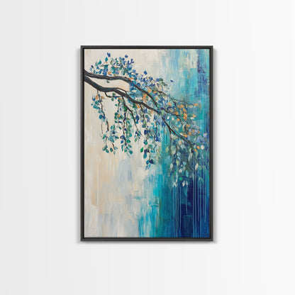 Hanging Branch, botanical prints, birch tree painting, nature wall art, Canvas Print, blue and green wall art, zen wall art, rustic decor
