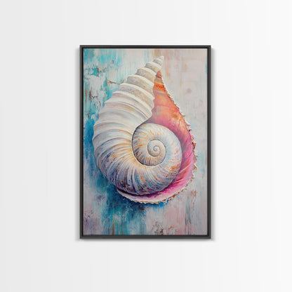 Nautical Shell Framed Canvas Print Coastal Boho Wall Art, Ocean Beach House Decor, Pastel Seashell Painting, Relaxing Seaside Artwork