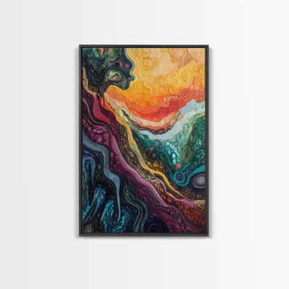 Psychedelic Abstract Texture Framed Canvas Print, Surreal Art, Vibrant Wall Art, Modern Abstract Painting, Unique Artwork, Office Decor