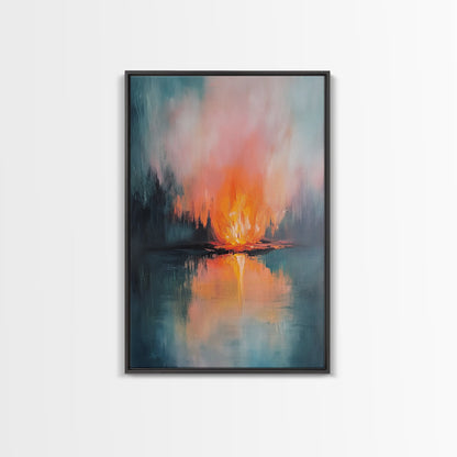 Reflective Fire, Moody Art, Dark Romance Painting, Fire Reflection Painting, Rustic Wall Art, Above Bed Art, Canvas Print