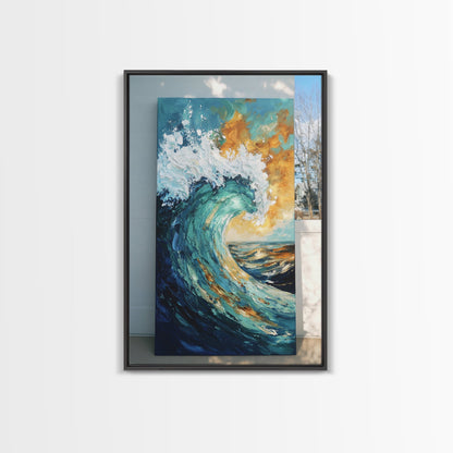 wave painting, coastal decor, framed canvas print, ocean painting, surf wall art, nautical wall art, seascape painting, gift idea