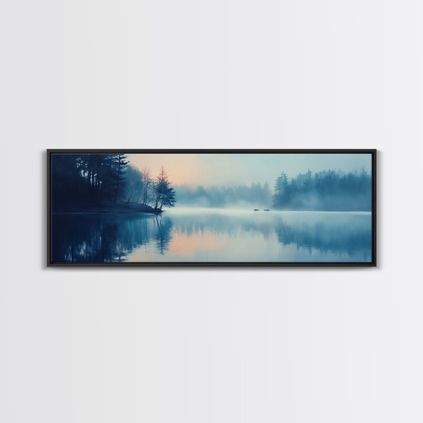 Misty Lake Reflections Canvas Print Tranquil Water Scene, Minimalist Nature Painting, Living Room Art, Serene Wall Decor, Gift Idea