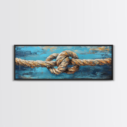 Nautical Rope Knot Framed Canvas Print Coastal Wall Art Rustic Beach House Decor Large Wall Art Nautical Art Living Room Decor