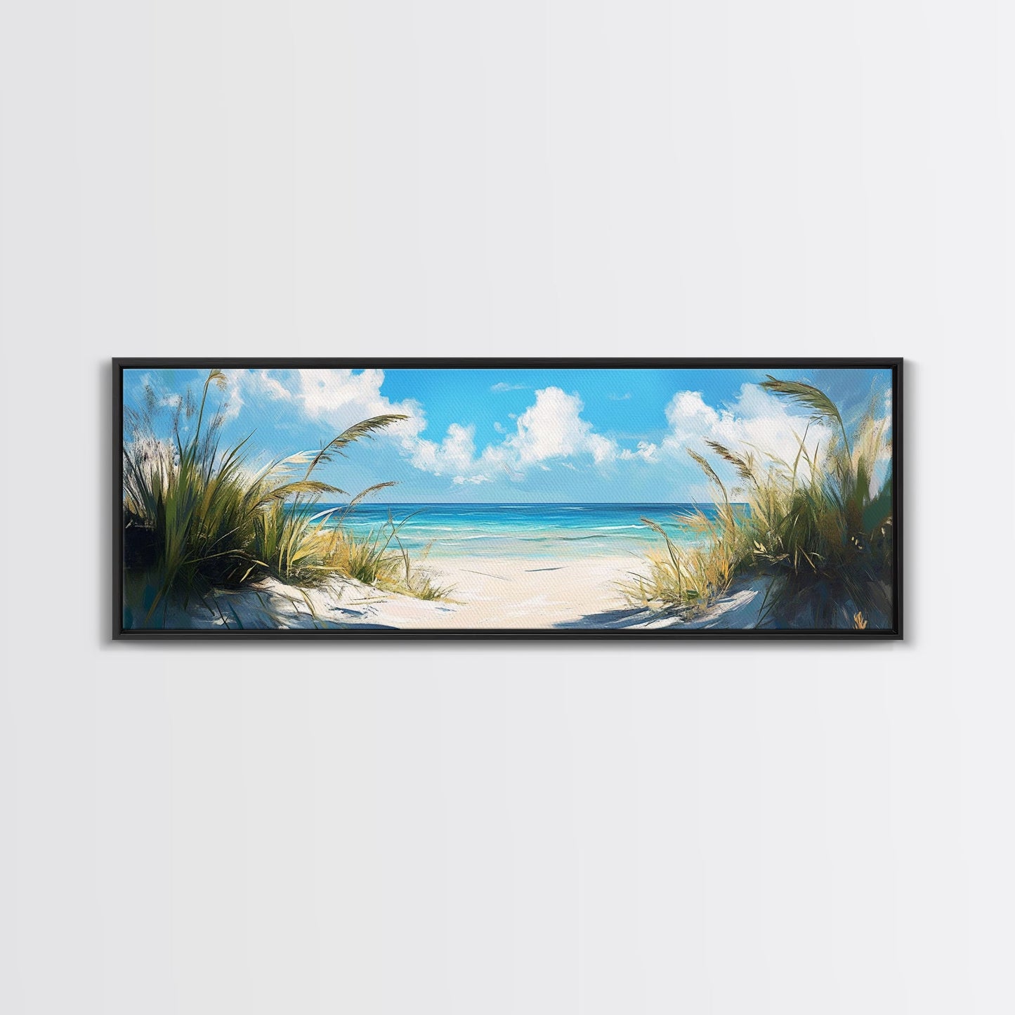 Tranquil Ocean Beach View Canvas Print, Coastal Wall Art, Blue Nautical Decor, Modern Seascape Painting, Beach House Decor
