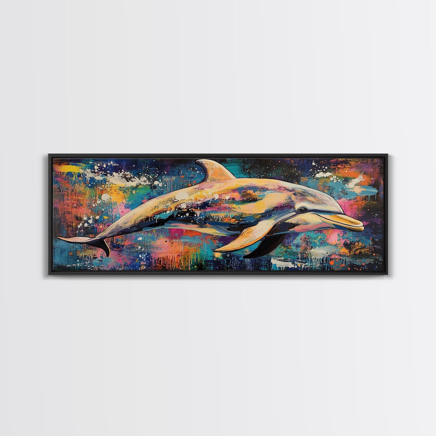 Vibrant Dolphin Art Canvas Print Ocean Wall Art Coastal Decor Colorful Animal Painting Modern Beach House Art Nautical Gift