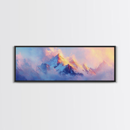 Dreamy Sunset Mountains Canvas Print Ethereal Landscape Art Pastel Sky Snowy Peaks Wall Decor Serene Bedroom Painting