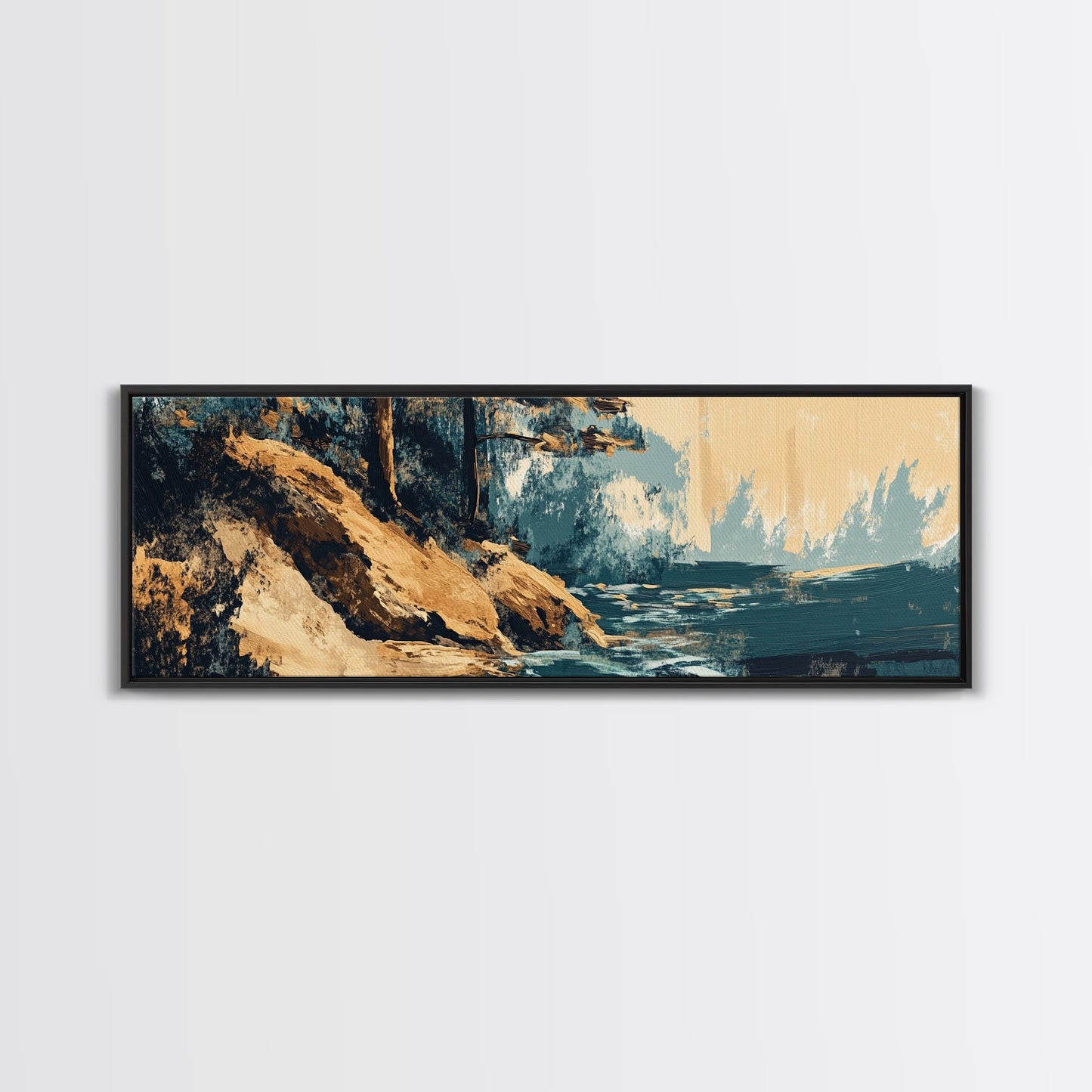 Coastal Landscape, Abstract Seascape, Textured Painting, Framed Canvas Print, Ocean Wall Art, Beach Decor, Living Room Art