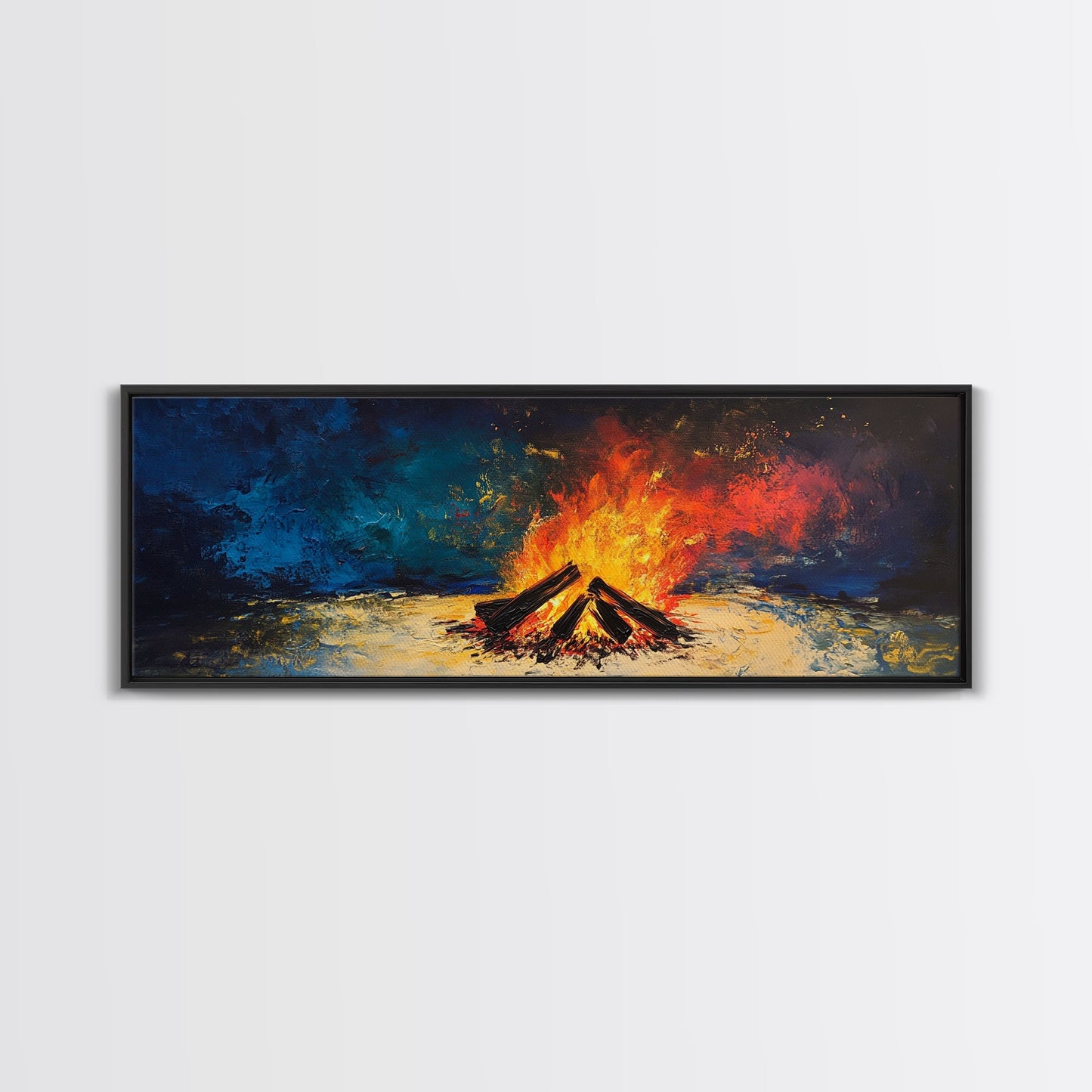 Fiery Campfire Night Canvas Print Rustic Outdoor Wall Art Cozy Bonfire Painting Autumn Cabin Decor Warm Wilderness Gift
