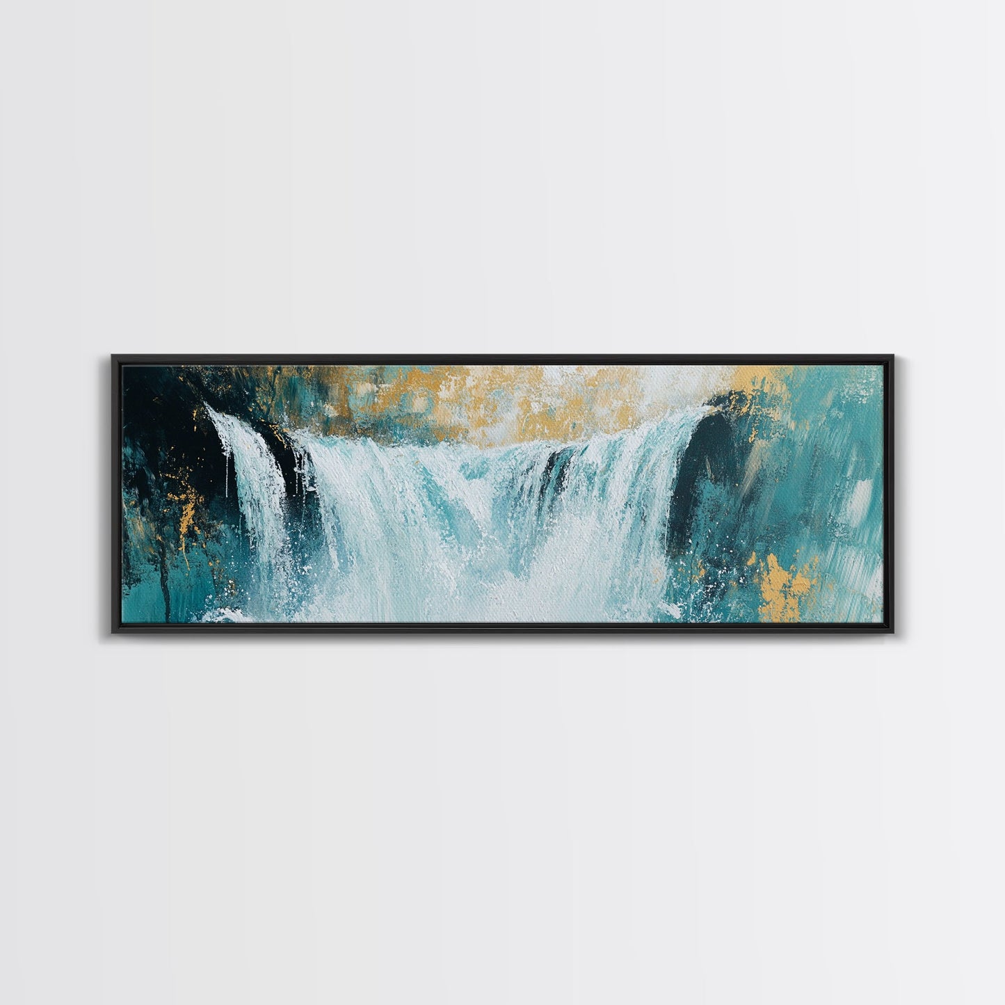 Majestic Waterfall Scene Framed Canvas Print Nature Landscape Painting, Living Room Wall Art, Tranquil River Artwork, Rustic Decor