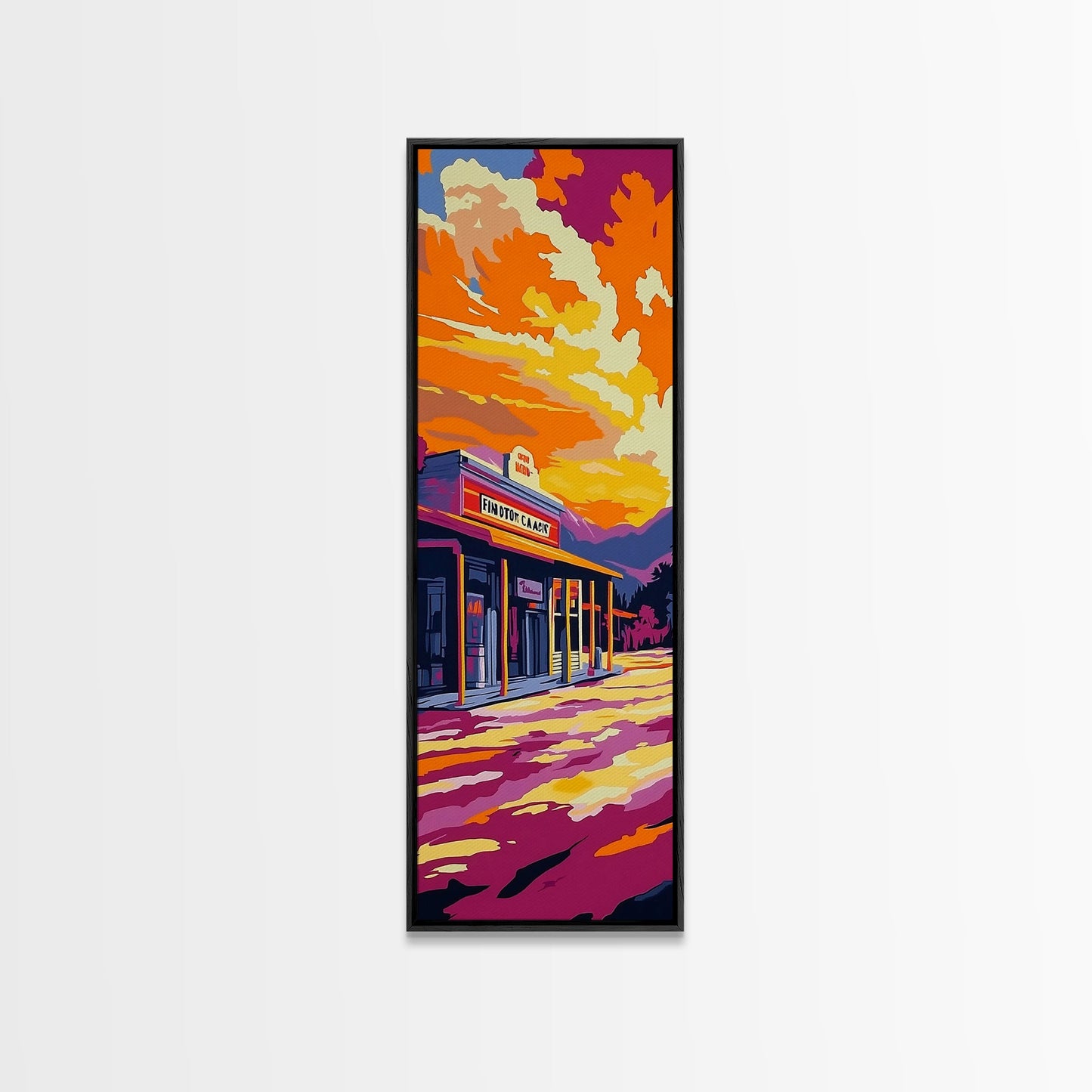 Old Western Town, Golden Sunset, Colorful Landscape, Framed Canvas Print, Rustic Wall Art, Country Home Decor, Warm Fall Aesthetic