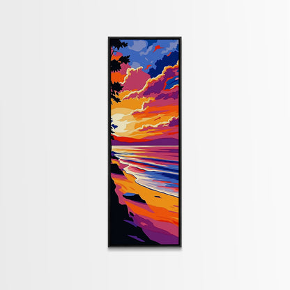 Coastal Sunset, Beach Art, Ocean View, Framed Canvas Print, Vibrant Seascape, Warm Summer Aesthetic, Living Room Art, Minimalist