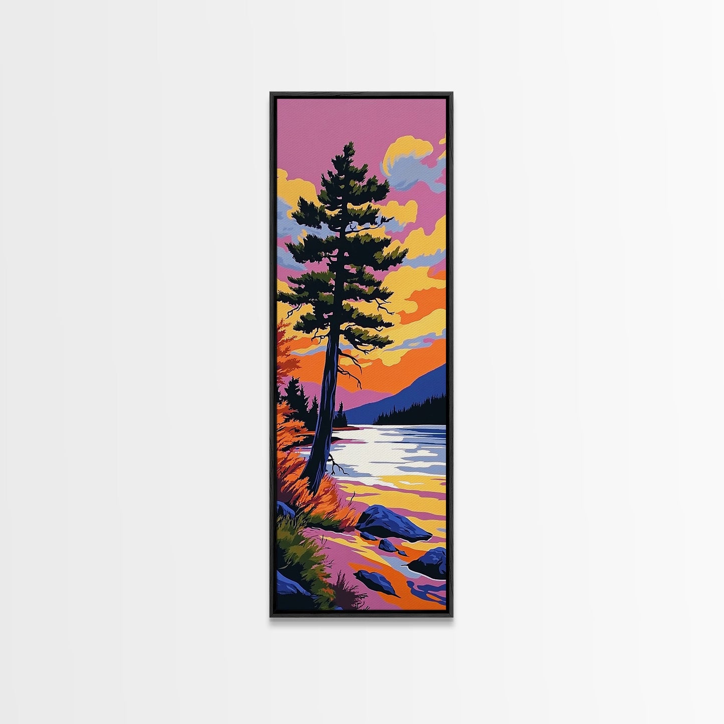 Solitary Pine Tree, Wilderness Art, Scenic Lake View, Outdoor Adventure Canvas Print, Sunset Landscape, Mountain Inspired