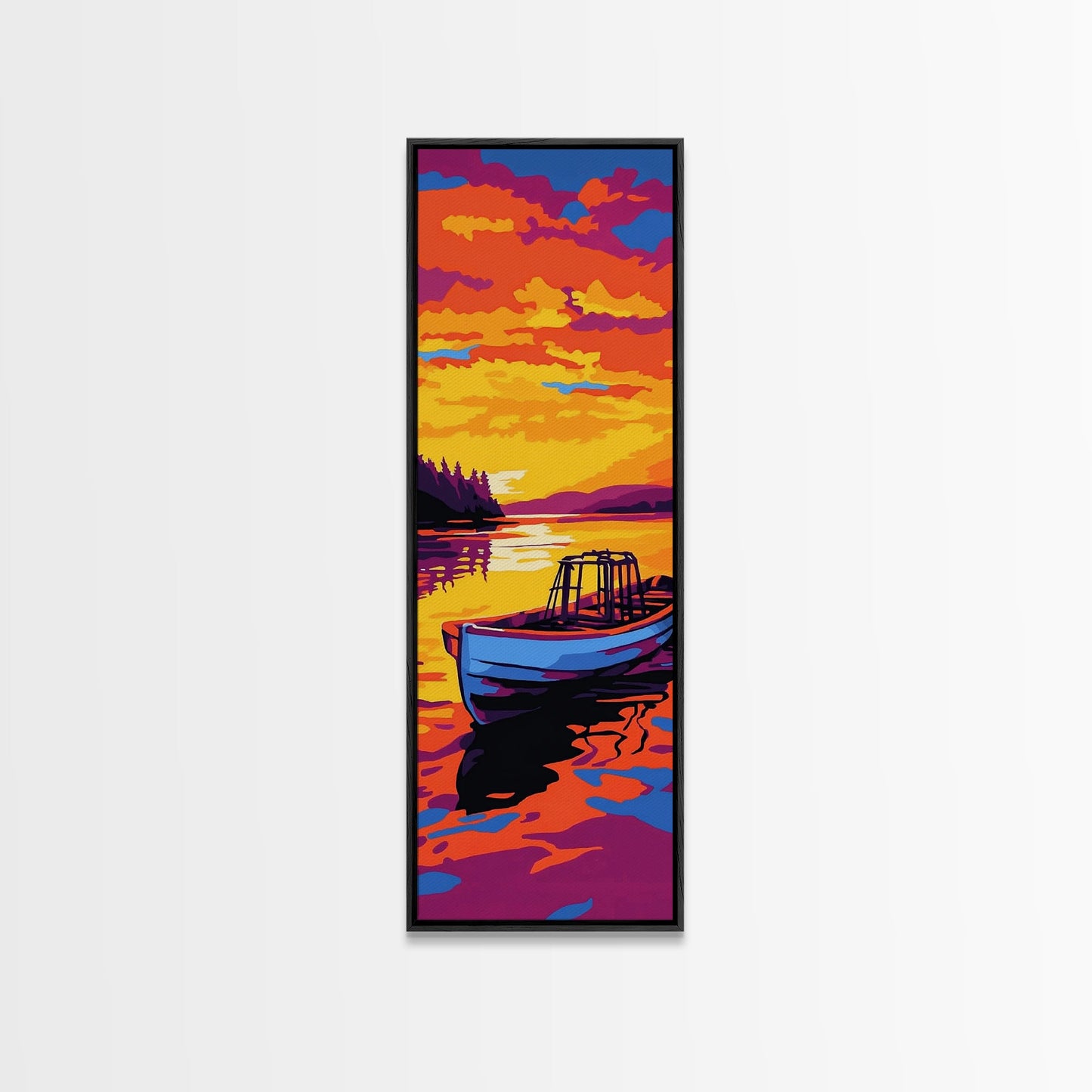 Boat, Sunset, Water, Reflection, Framed Canvas Print, Nautical Wall Art, Coastal Decor, Lakehouse Art, Cabin Wall Art, Living Room Art