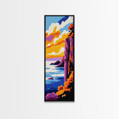 Cliffside View, Ocean Sunset, Dramatic Landscape, Vibrant Horizon, Canvas Print, Nature Wall Art, Modern Decor, Living Room Artwork