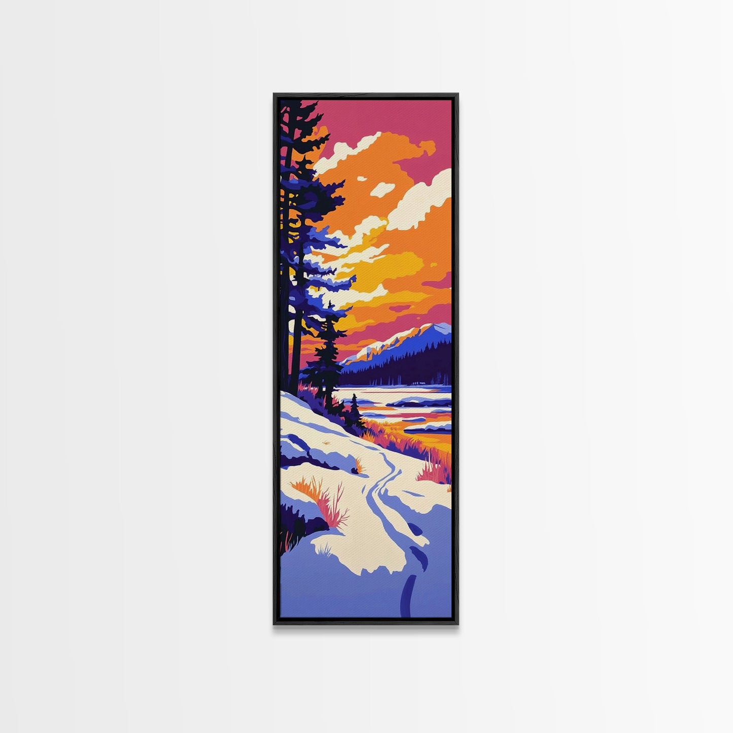 Winter Wonderland, Snowy Landscape, Mountain Art, Framed Canvas Print, Rustic Lodge Decor, Nature Painting, Seasonal Wall Art