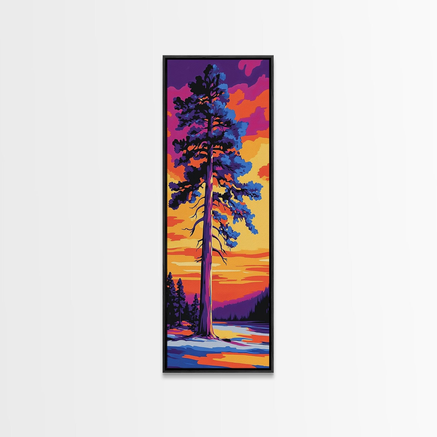 Tall Pine Tree, Sunset Forest Art, Vibrant Nature Wall Decor, Woodland Painting, Rustic Home Decor, Living Room Art, Canvas Print