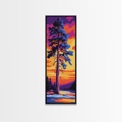 Tall Pine Tree, Sunset Forest Art, Vibrant Nature Wall Decor, Woodland Painting, Rustic Home Decor, Living Room Art, Canvas Print