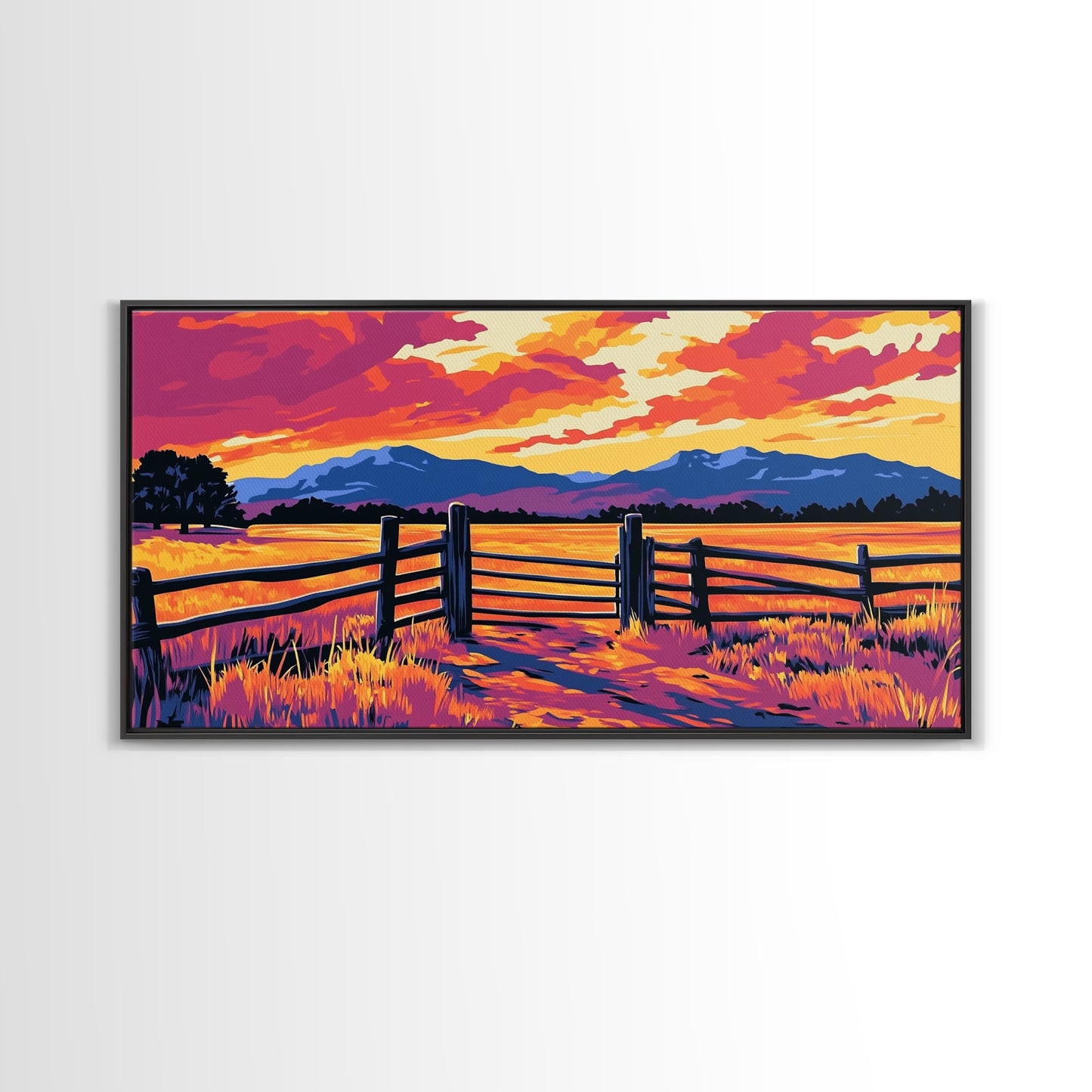 Rustic Fence, Prairie Landscape, Western Wall Art, Golden Fields, Warm Sunset, Country Aesthetic, Entryway, Canvas Print