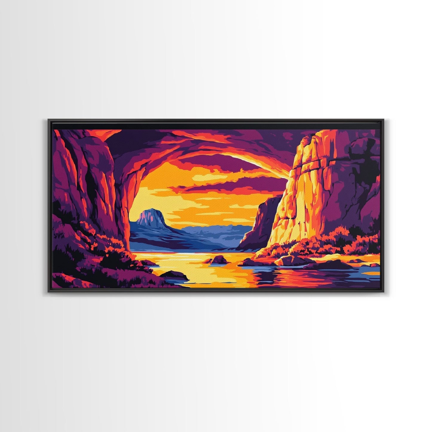 Canyon View, River Sunset, Majestic Landscape, Southwest Decor, Warm Tones, Nature Escape, Living Room or Office, Framed Canvas Print