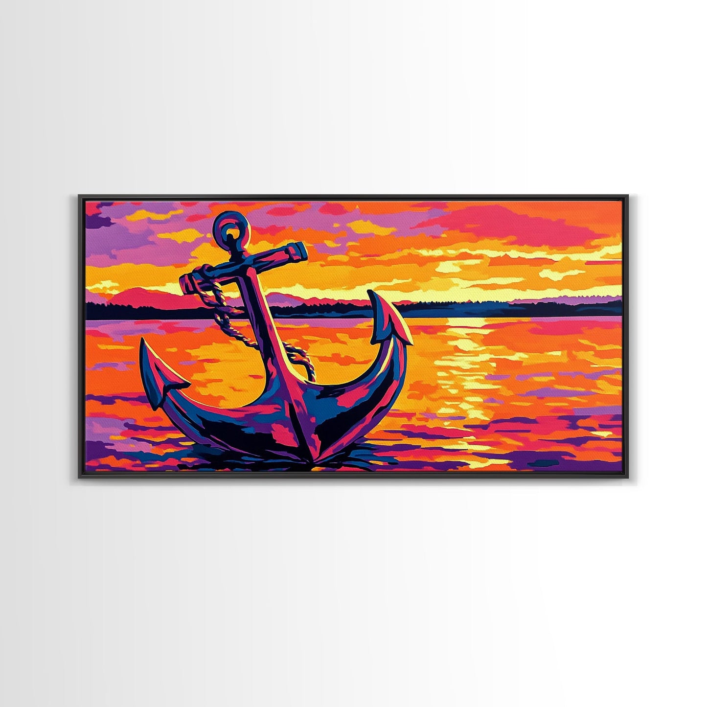 Anchor Sunset, Nautical Wall Art, Coastal Home Decor, Bold Ocean Print, Canvas Print, Beach House Art, Living Room Wall Art