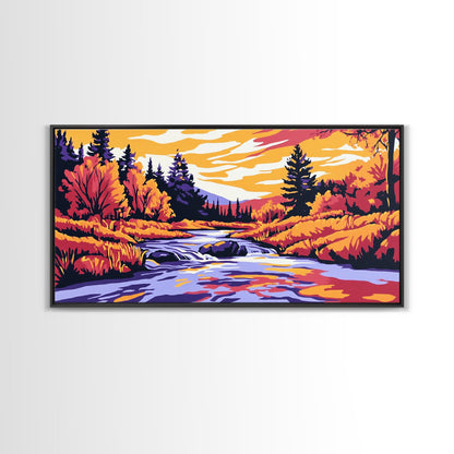 Autumn River, Fall Colors, Nature Scene, Framed Canvas Print, Rustic Home Decor, Living Room Wall Art, Landscape Painting, Boho Art