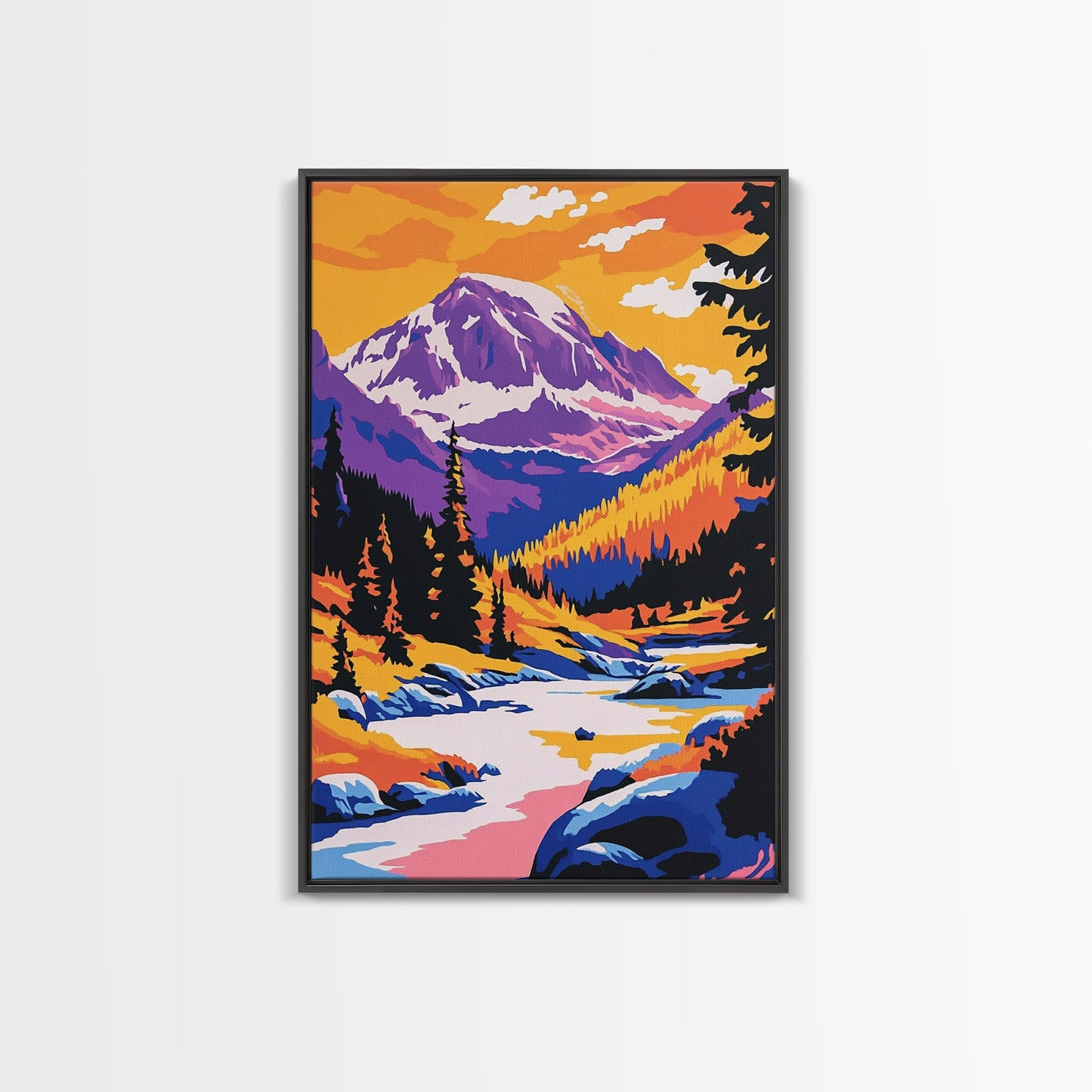 Snowy Peaks, Majestic Mountains, Wilderness Landscape, Cabin Aesthetic, Cozy Decor, Adventure Theme, Living Room, Canvas Print, Bold Colors