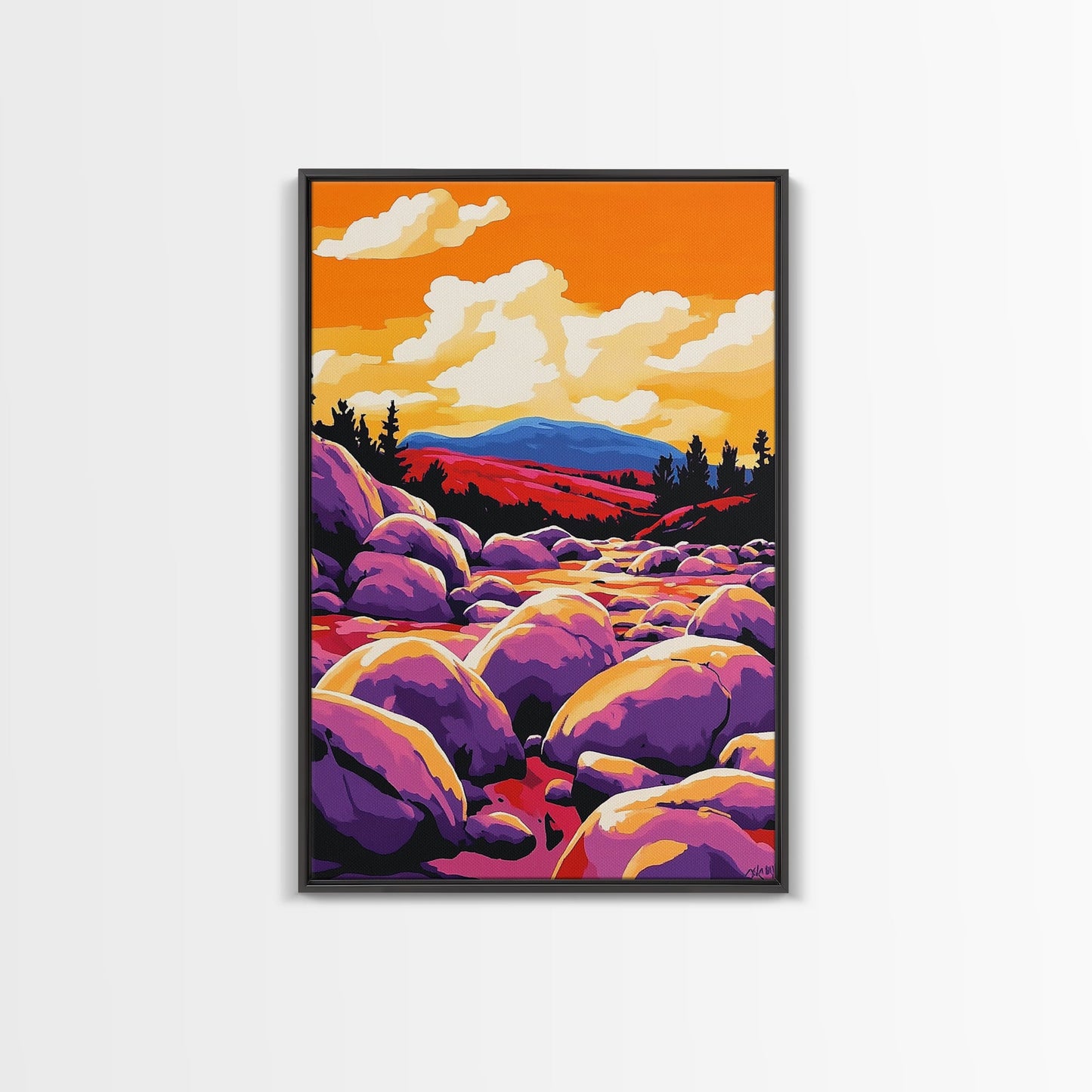 Sunset River, Nature Wall Art, Vibrant Landscape, Autumn Decor, Framed Canvas Print, Living Room Art, Bold Colors, Modern Art