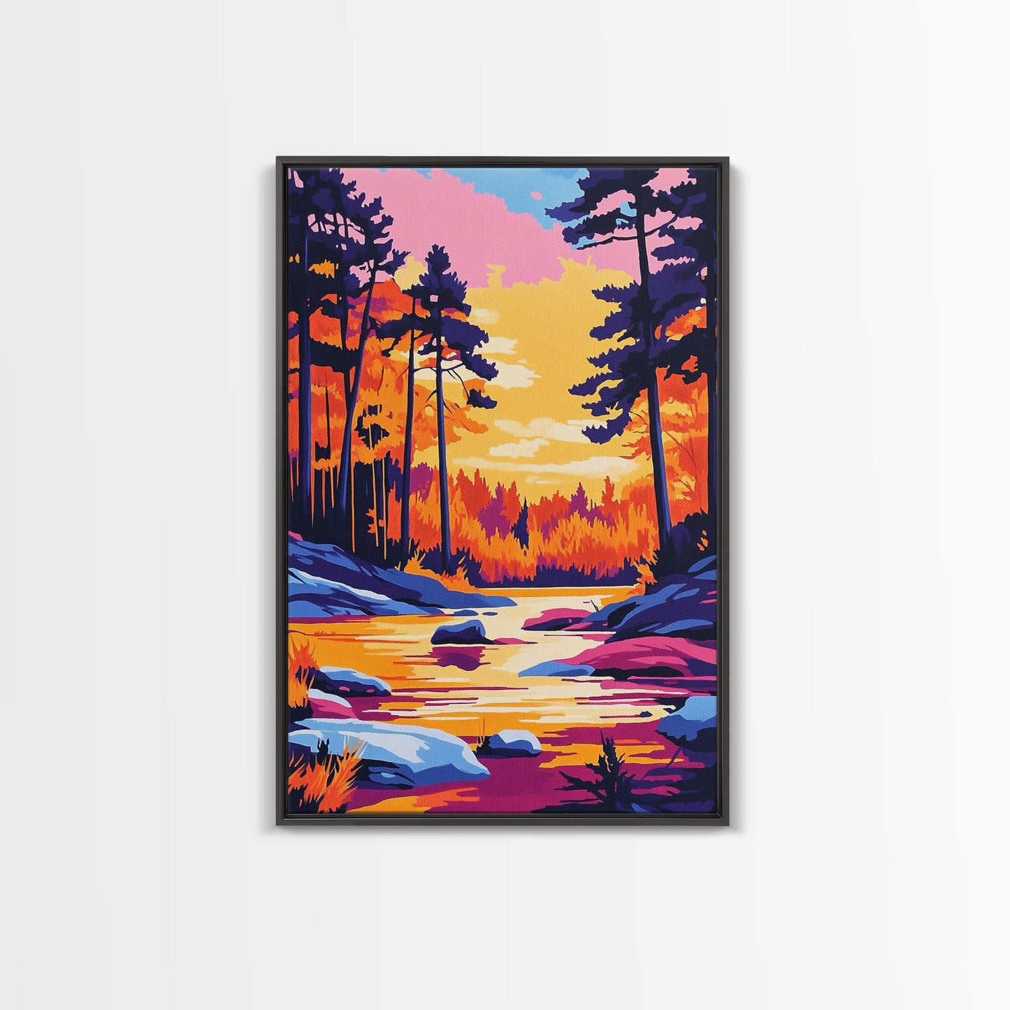 Autumn Forest, Golden Trees, Reflections On Water, Fall Landscape, Canvas Print, Cozy Home Decor, Warm Tones, Seasonal Wall Art