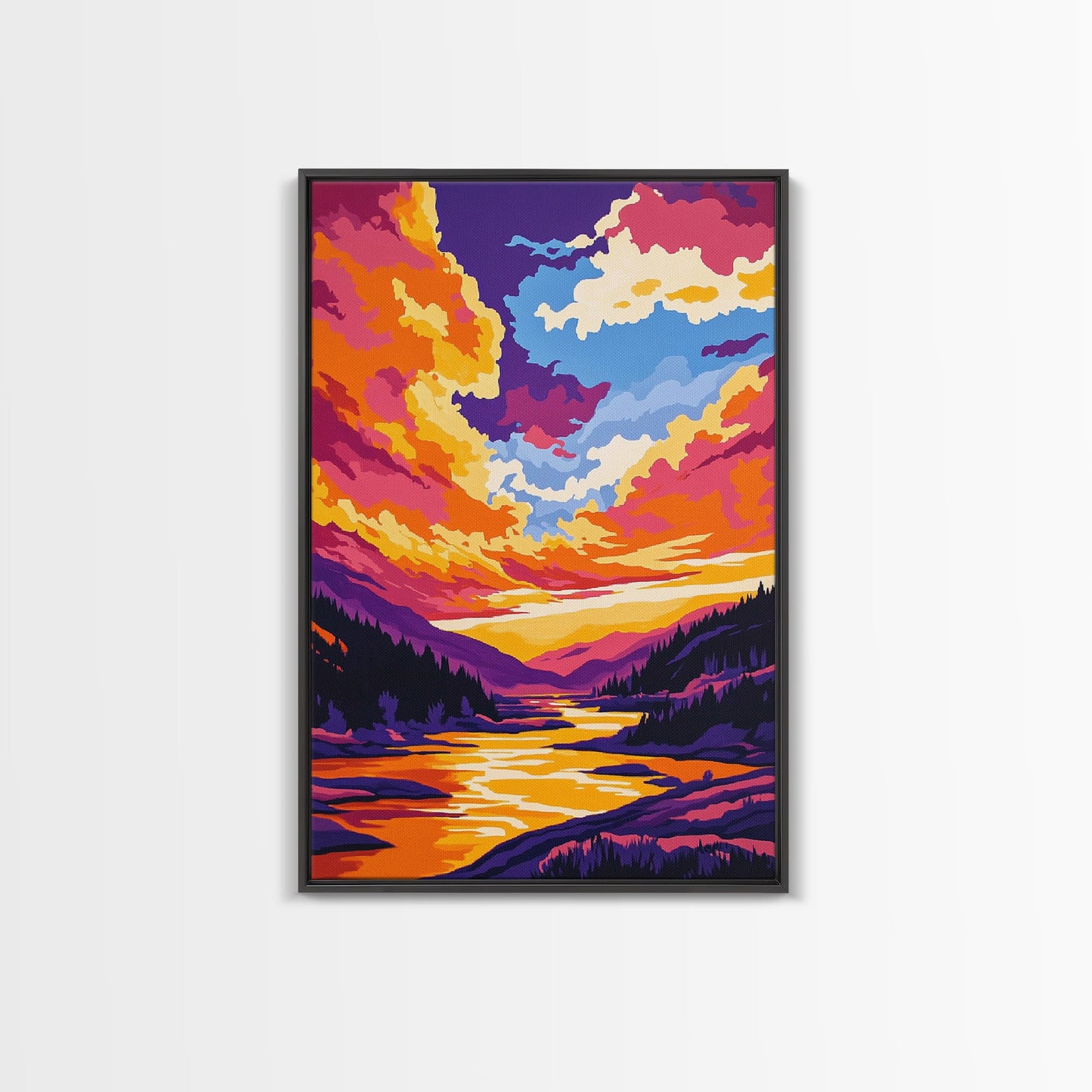 Alpine Reflection, Mountain Lake, Vibrant Wilderness, Canvas Print, Cabin Decor, Nature Painting, Sunset Colors, Adventure Art