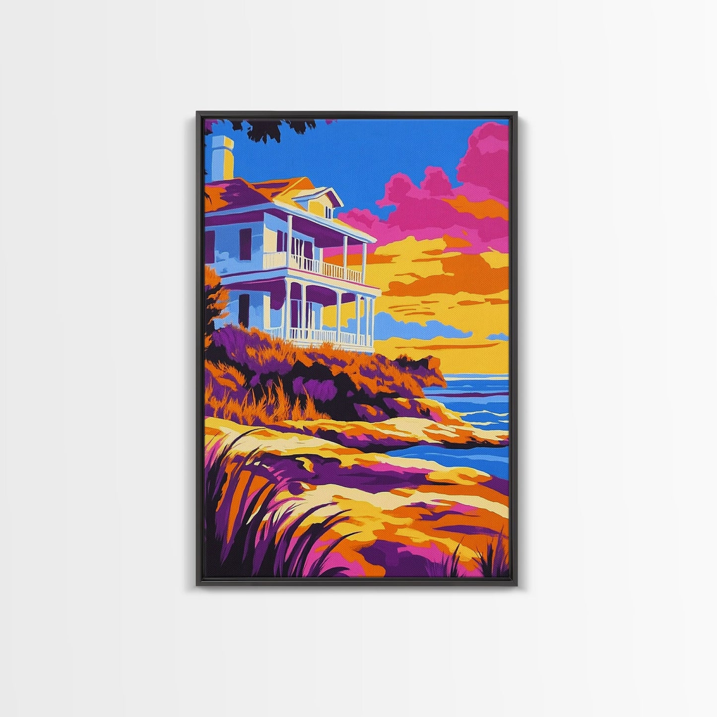 Coastal Home, Seaside Escape, Beach House, Canvas Print, Ocean Wall Art, Vibrant Summer Decor, Living Room Wall Art