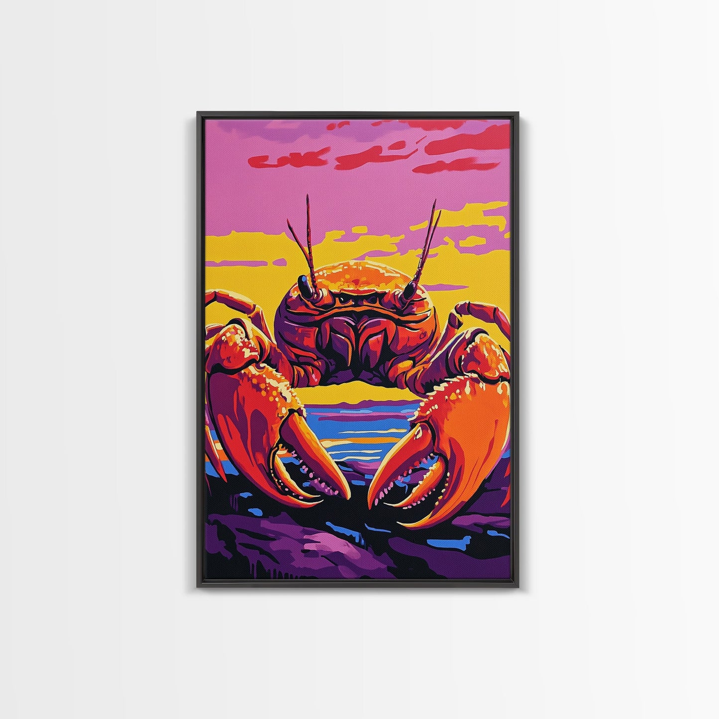 Crab Painting, Colorful Coastal Wall Art, Nautical Kitchen Canvas Print, Beach House Decor, Ocean Theme Wall Art, Vibrant Seafood Art