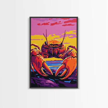 Crab Painting, Colorful Coastal Wall Art, Nautical Kitchen Canvas Print, Beach House Decor, Ocean Theme Wall Art, Vibrant Seafood Art