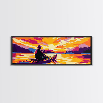 Kayak Adventure, Scenic Lake, Outdoor Wall Art, Sunset Reflections, Bold Landscape, Nature Escape, Vibrant Colors, Canvas Print