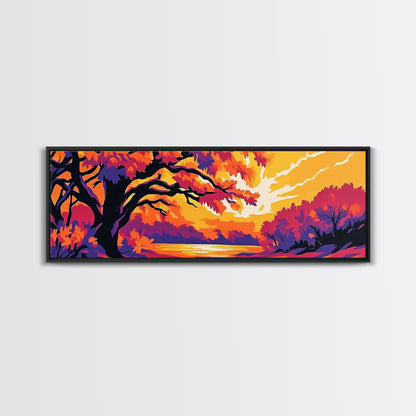 Autumn Tree, Sunset Landscape, Framed Canvas Print, Vibrant Wall Art, Fall Home Decor, Boho Art, Living Room Artwork, Nature Painting