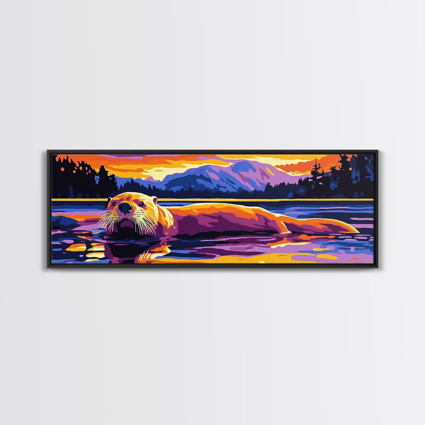 Otter Painting, Wildlife Wall Art, Nature Print, Framed Canvas Print, Rustic Home Decor, Colorful Animal Art, Boho Art, Fall Vibes