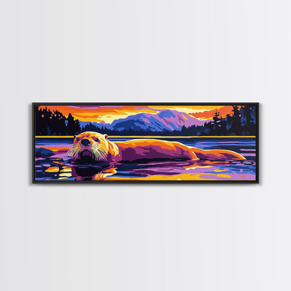 Otter Painting, Wildlife Wall Art, Nature Print, Framed Canvas Print, Rustic Home Decor, Colorful Animal Art, Boho Art, Fall Vibes