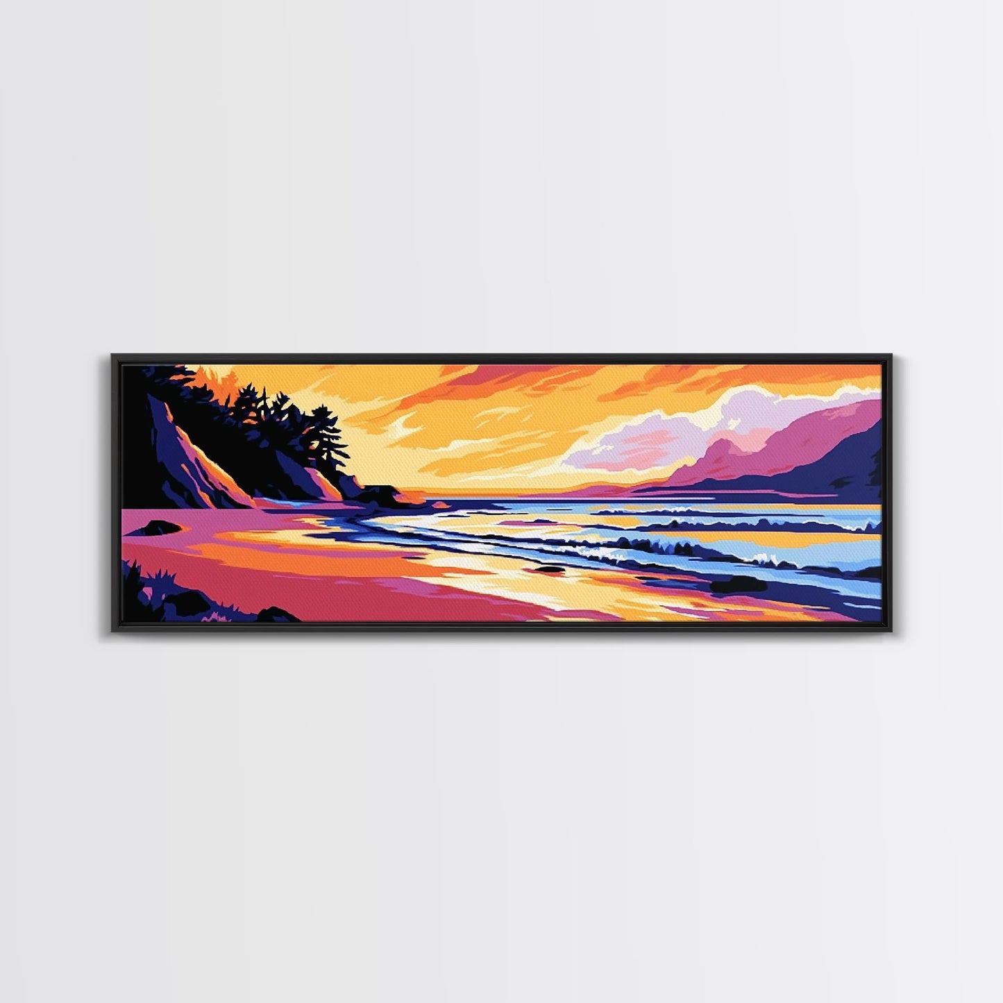 Ocean Waves, Beach Sunset, Coastal Serenity, Seaside Home Decor, Canvas Print, Relaxing Living Room Wall Art, Vibrant Nature Art