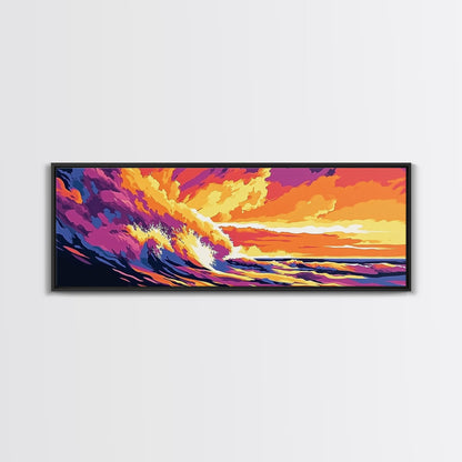 Fiery Wave, Ocean Surf Print, Beach Wall Art, Coastal Sunset, Canvas Print, Vibrant Seascape, Nautical Decor, Surfer Gift, Office Art