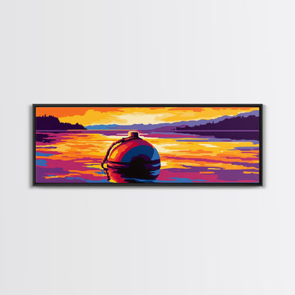 Floating Buoy, Lake Scene, Nautical Wall Art, Vibrant Water Reflection, Framed Canvas Print, Rustic Cabin Decor, Bold Seascape Art