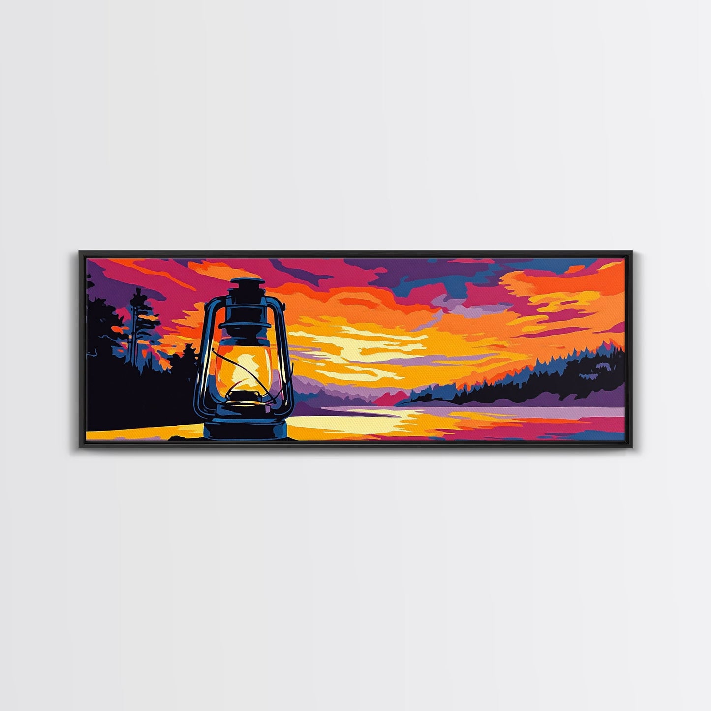 Lantern Glow, Sunset Reflection, Warm Fall Colors, Canvas Print, Cozy Living Room Art, Rustic Nature Decor, Cabin Ambiance, Vibrant Art