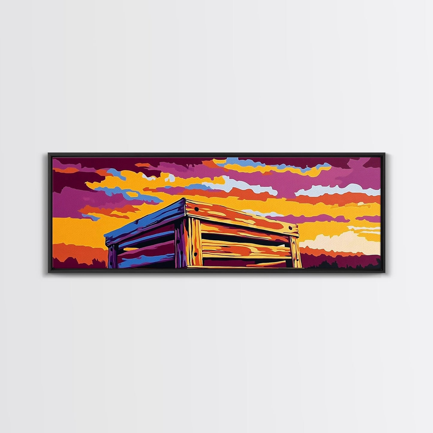 Wooden Box, Country Sunset, Canvas Print, Farmhouse Wall Art, Autumn Decor, Rustic Landscape Art, Warm Tones, Nature Wall Art