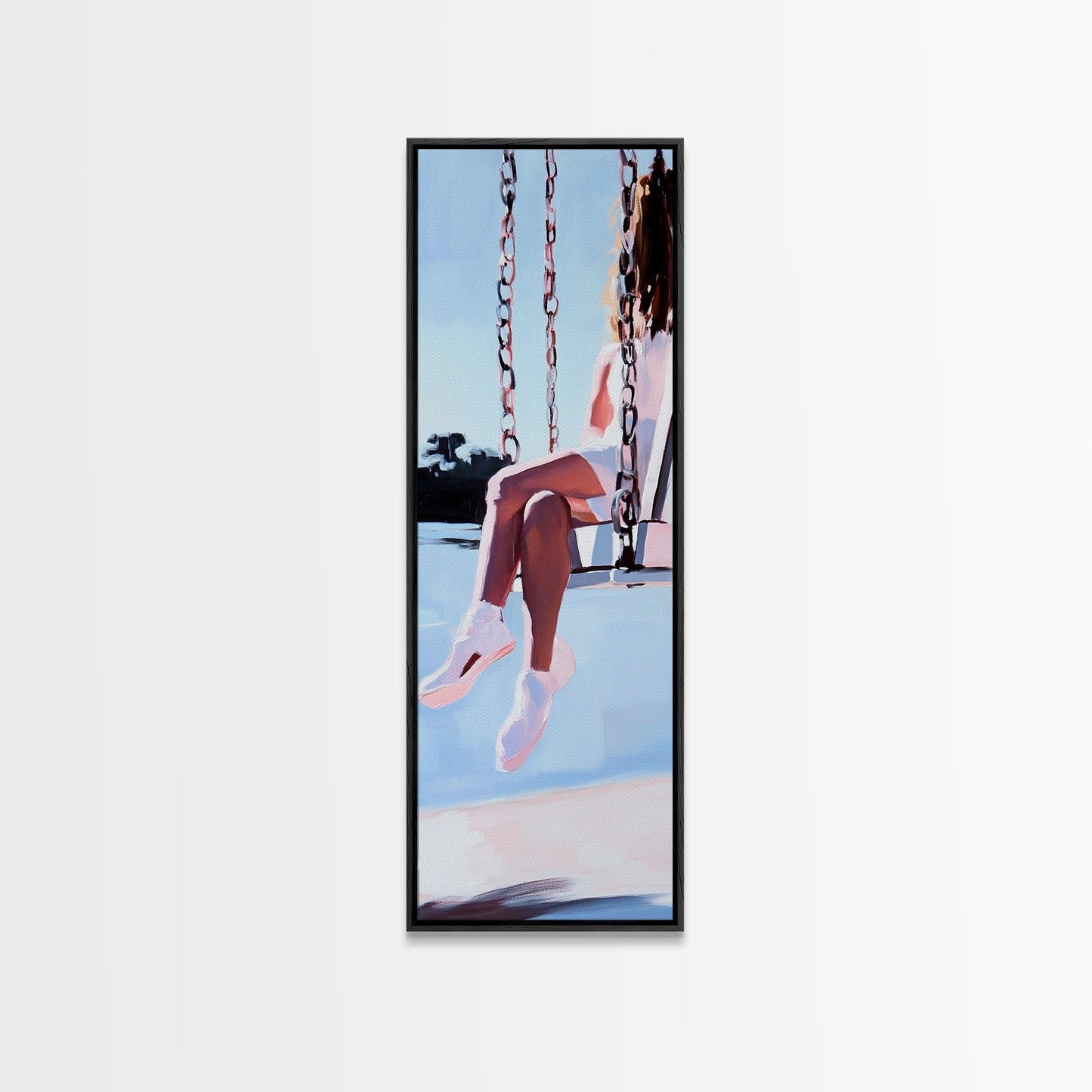 Girl on Swing, Soft Pastel Art, Minimalist Decor, Canvas Print, Whimsical Wall Art, Bedroom Aesthetic, Contemporary Art, Dreamy Home
