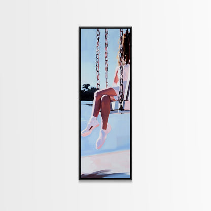 Girl on Swing, Soft Pastel Art, Minimalist Decor, Canvas Print, Whimsical Wall Art, Bedroom Aesthetic, Contemporary Art, Dreamy Home
