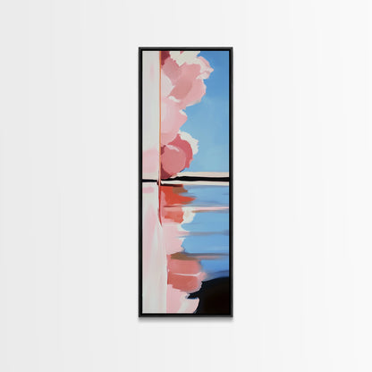 Pink Clouds, Water Reflection, Abstract Horizon, Framed Canvas Print, Modern Art, Living Room Decor, Minimalist Aesthetic, Pastel Print