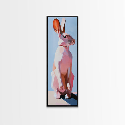 Rabbit Art, Modern Animal Decor, Pastel Bunny Painting, Minimalist Wildlife, Living Room Wall Art, Framed Canvas Print