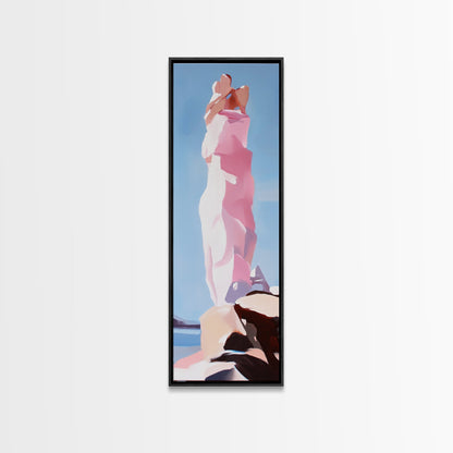 Surreale Felsformation, abstrakte Naturkunst, verträumtes Landschaftsgemälde, minimalistischer blauer Himmel, Wandbild fürs Büro, Leinwanddruck